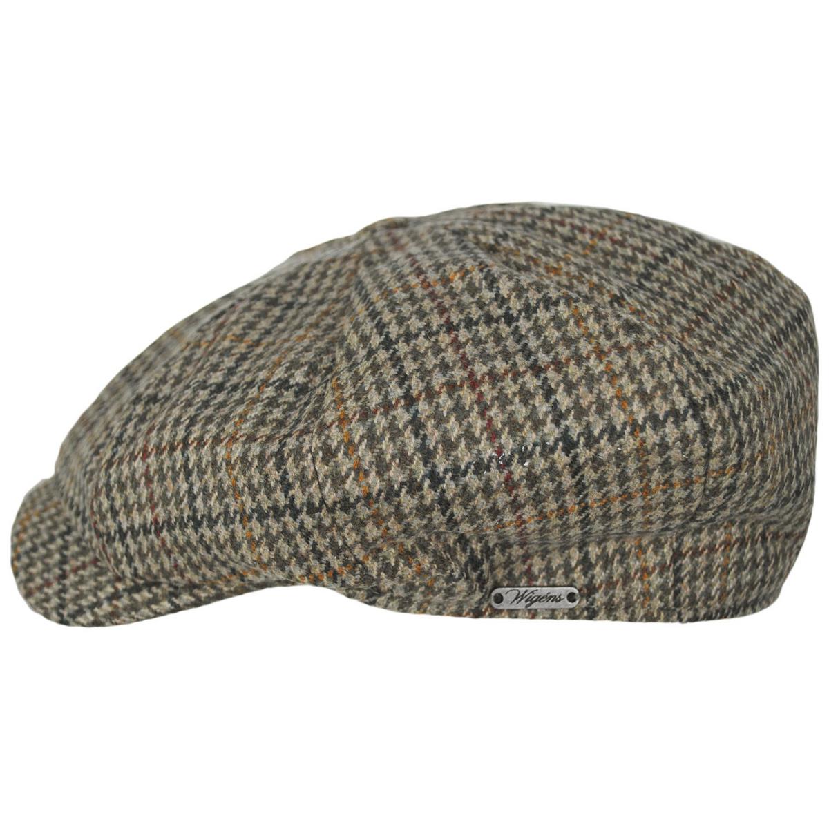 Wigens Caps | Wool Houndstooth Newsboy Cap | 161973 | profile | OLIVE