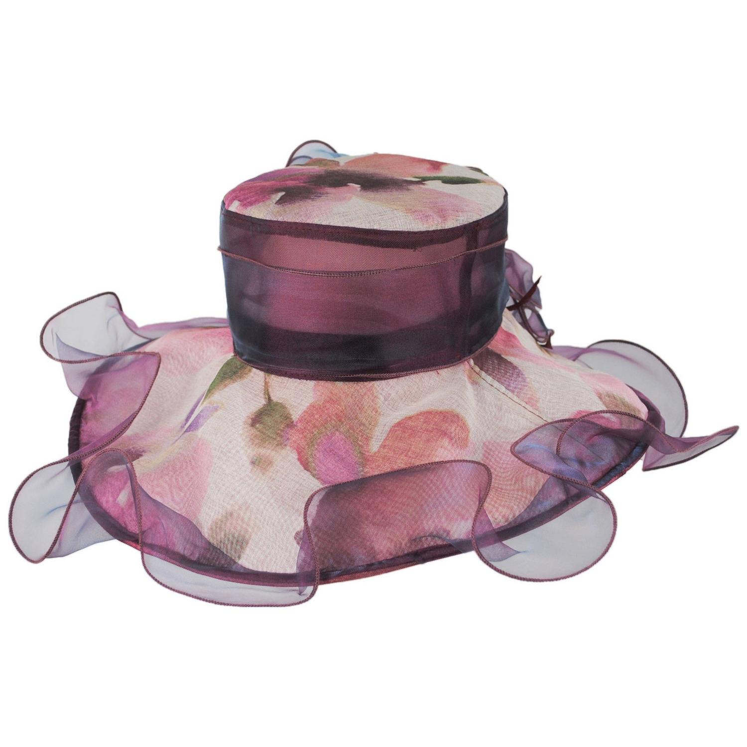 Sophia | Tea Party Floral Organza Dress Hat | 122909 | profile | BURGUNDY