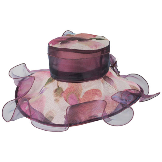 Sophia | Tea Party Floral Organza Dress Hat | 122909 | profile | BURGUNDY