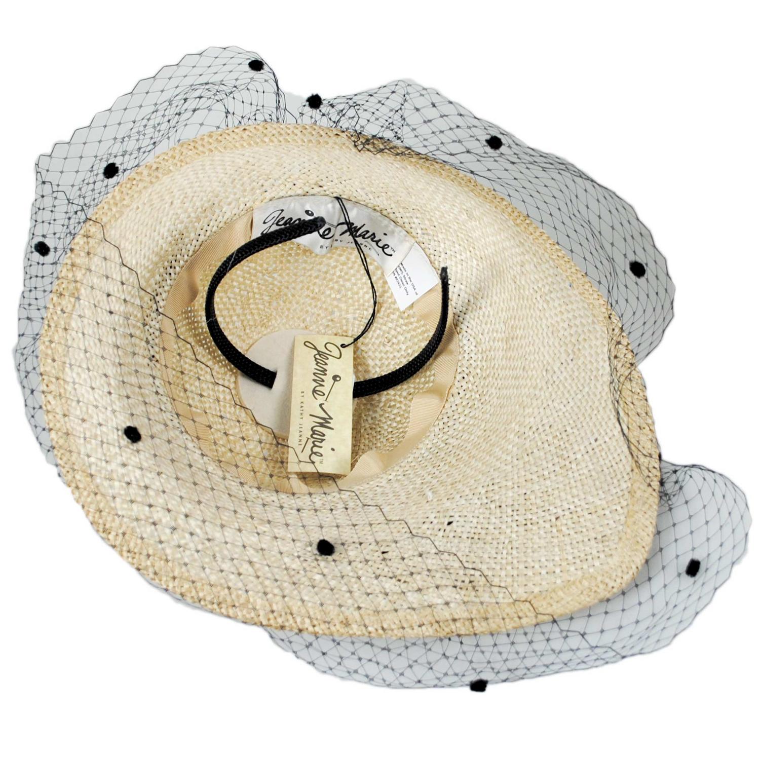Jeanne Marie | Rosette Knotted Sisal Straw Dress Hat with Veil | 122469 | under | NATURAL