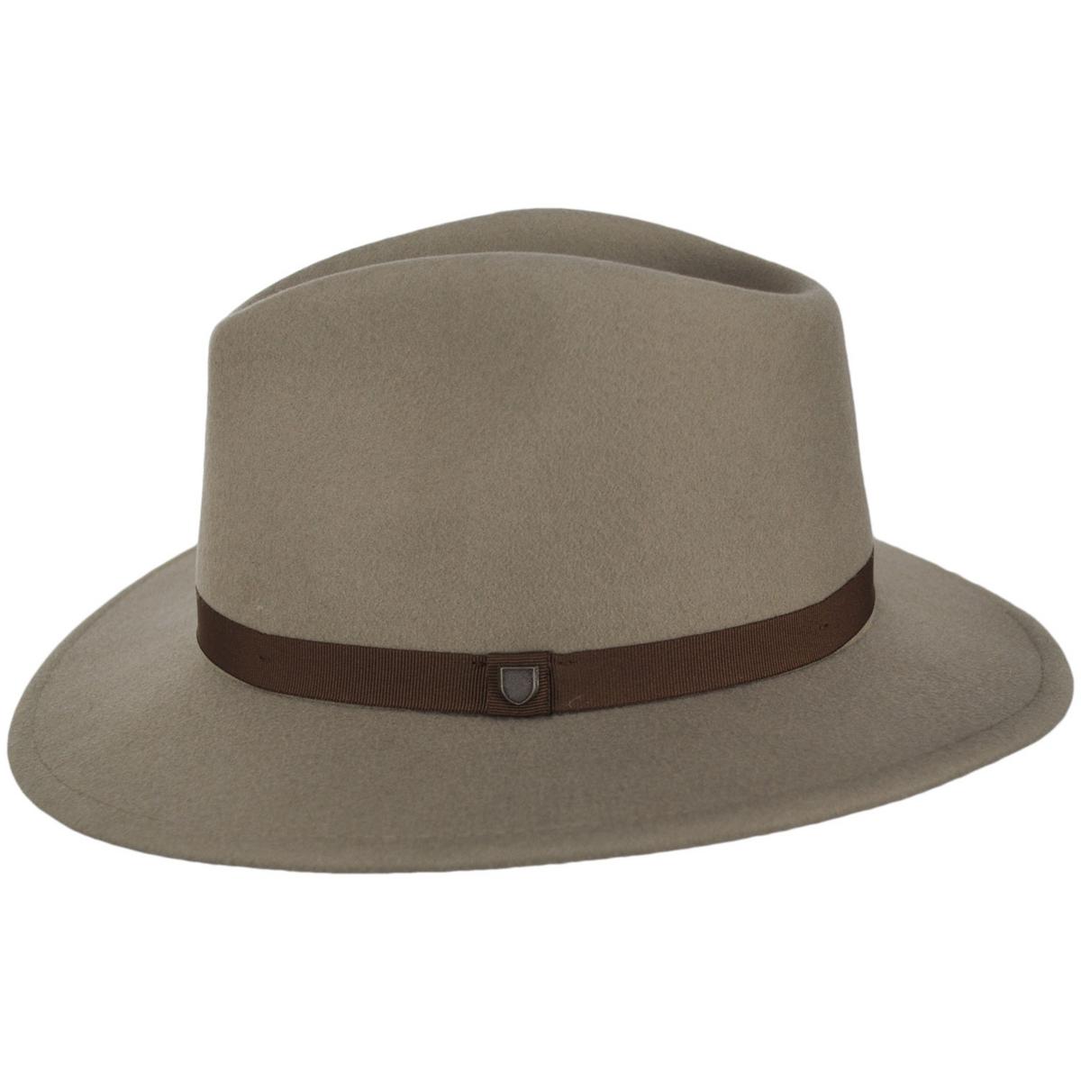 BRIXTON HATS | Messer Packable Wool Felt Fedora Hat - Timberwolf | 135639HO24 | profile | TIMBERWOLF/LIGHT BROWN