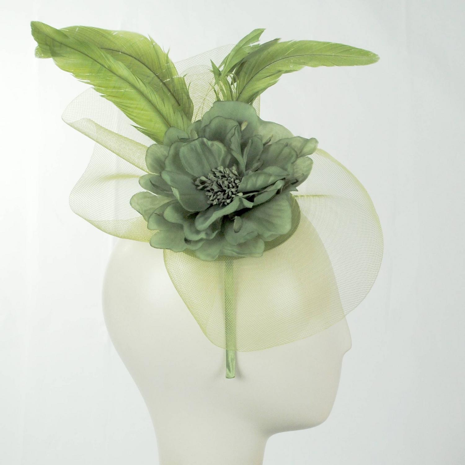 Sophia | Peony and Feathers Fascinator Hat | 122907 | profile | OLIVE