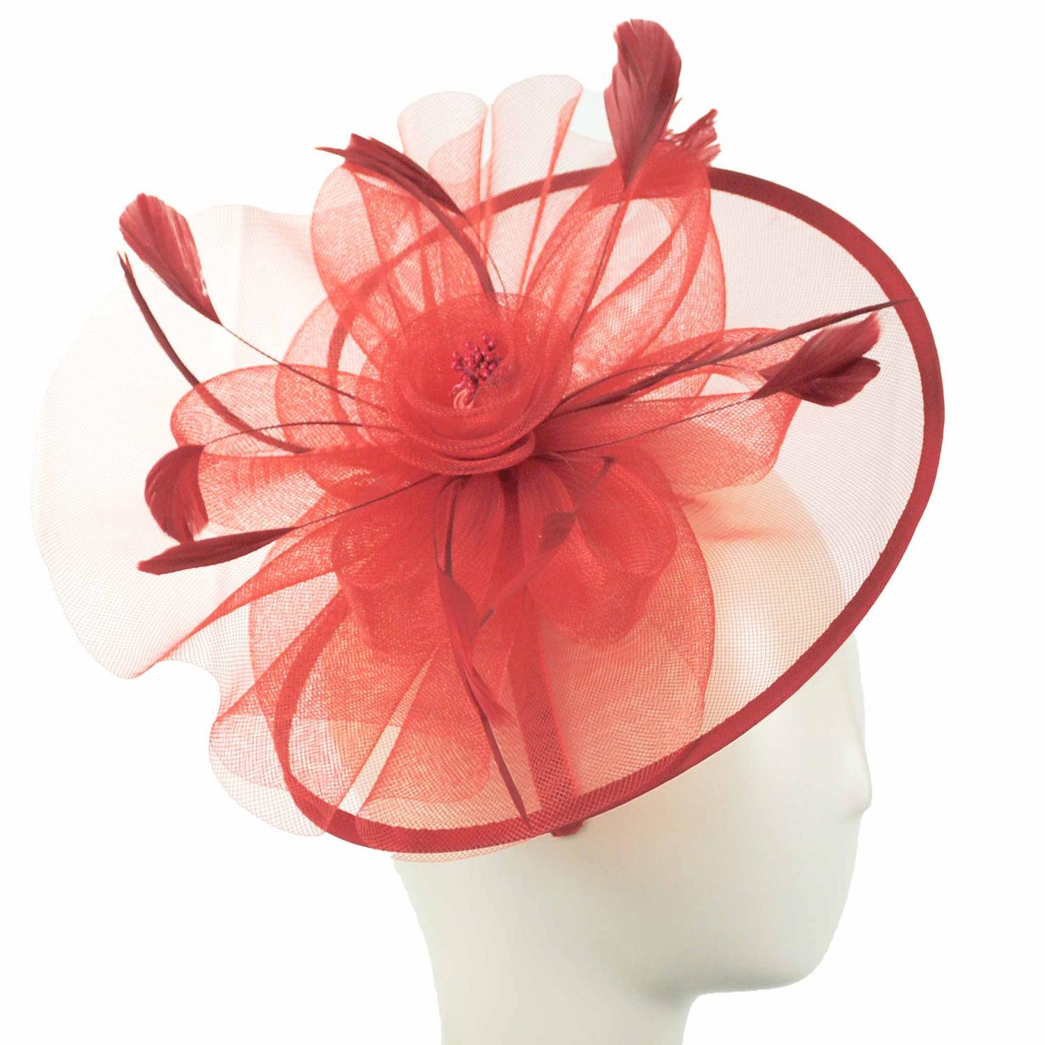 Sophia | Floral Mesh and Ribbon Fascinator Hat | 122905 | profile | RED