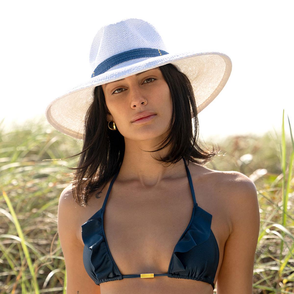 NIKKI BEACH | Saylor Wide Brim Toyo Straw Fedora Hat | 102713 | lsfone | WHITE/NAVY