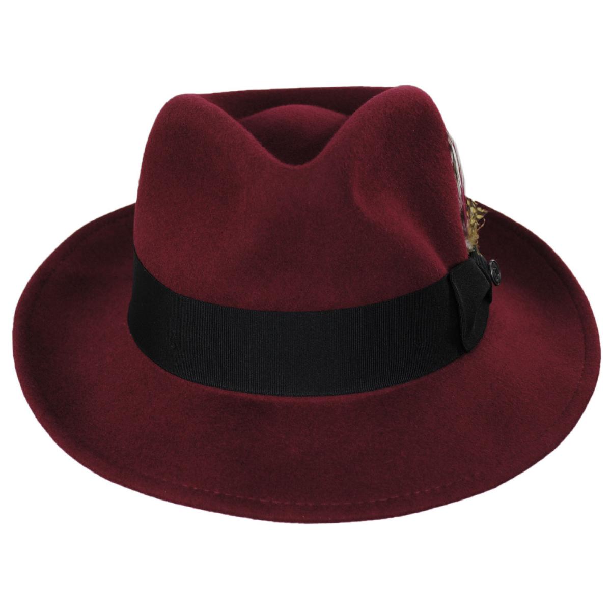 Jaxon Hats | Wholesale Pachuco Crushable Wool Felt Fedora Hat - Wine B2B Pre-Pack | B2B135008W | front | WINE