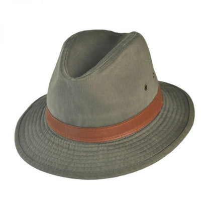 Dorfman Pacific | Packable Cotton Twill Safari Fedora Hat | 140215 | lead | OLIVE