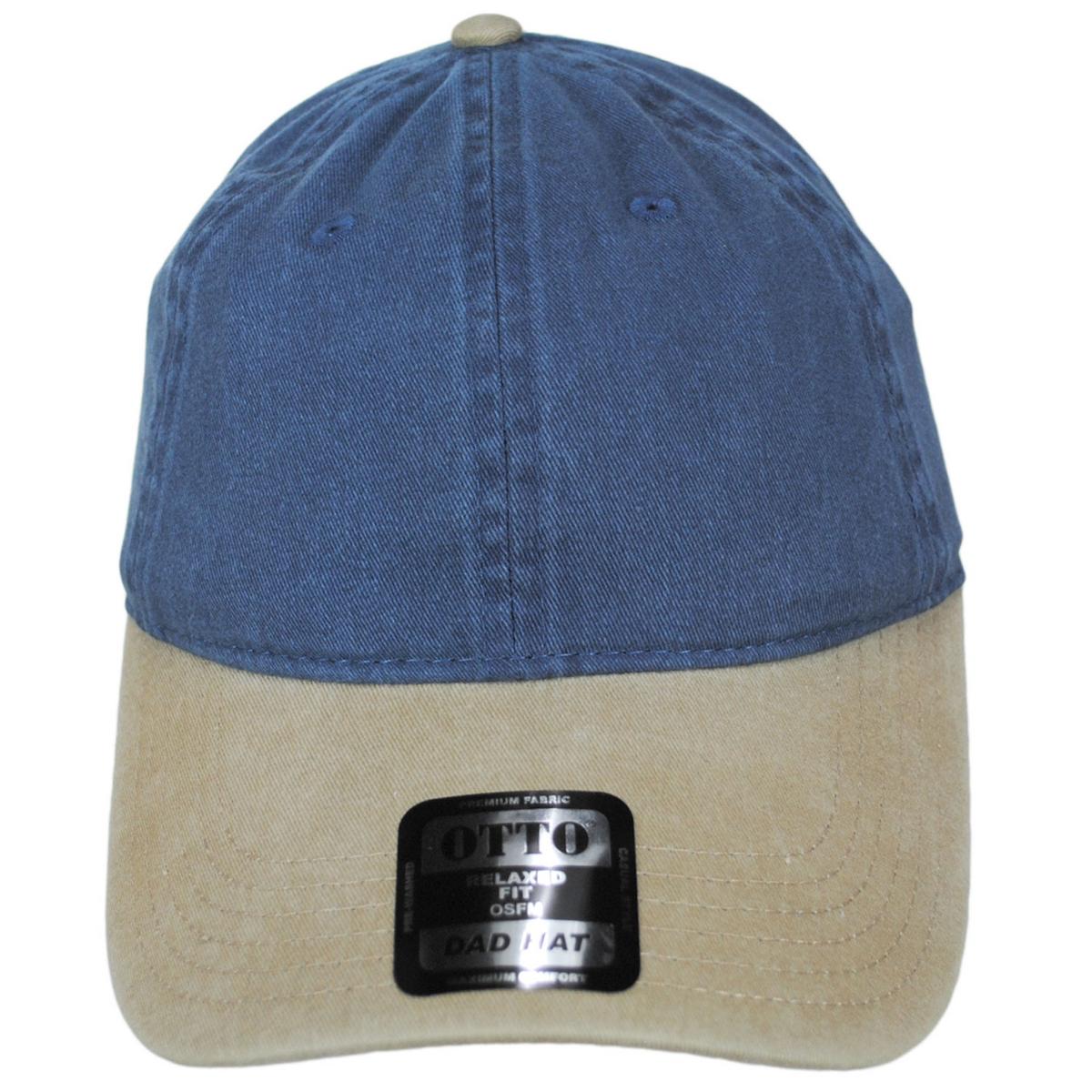 Otto | LoPro Washed Pigment Dyed Cotton Twill Strapback Baseball Cap Dad Hat | 201404 | front | KHAKI/NAVY