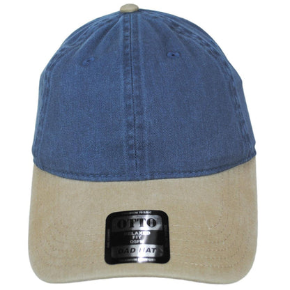 Otto | LoPro Washed Pigment Dyed Cotton Twill Strapback Baseball Cap Dad Hat | 201404 | front | KHAKI/NAVY