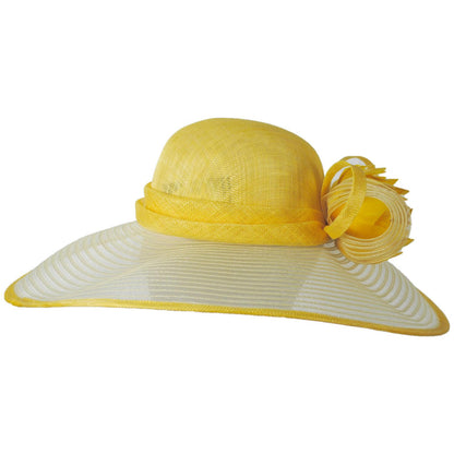 Giovannio | Feather Flower Sinamay Straw & Horsehair Swinger Dress Hat | 122629 | profiletwo | YELLOW