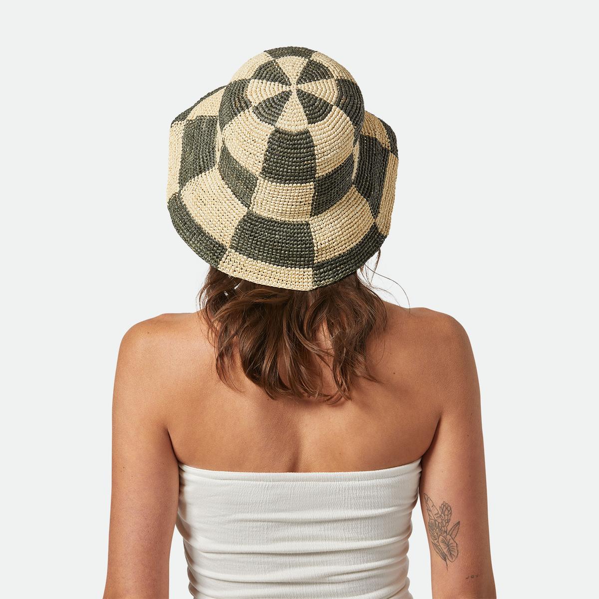 BRIXTON HATS | Redding Checkered Crochet Raffia Straw Bucket Hat | 104062 | lsfthree | WHITECAP/BLACK