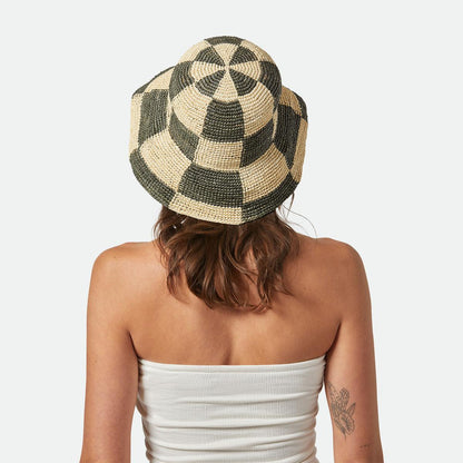BRIXTON HATS | Redding Checkered Crochet Raffia Straw Bucket Hat | 104062 | lsfthree | WHITECAP/BLACK