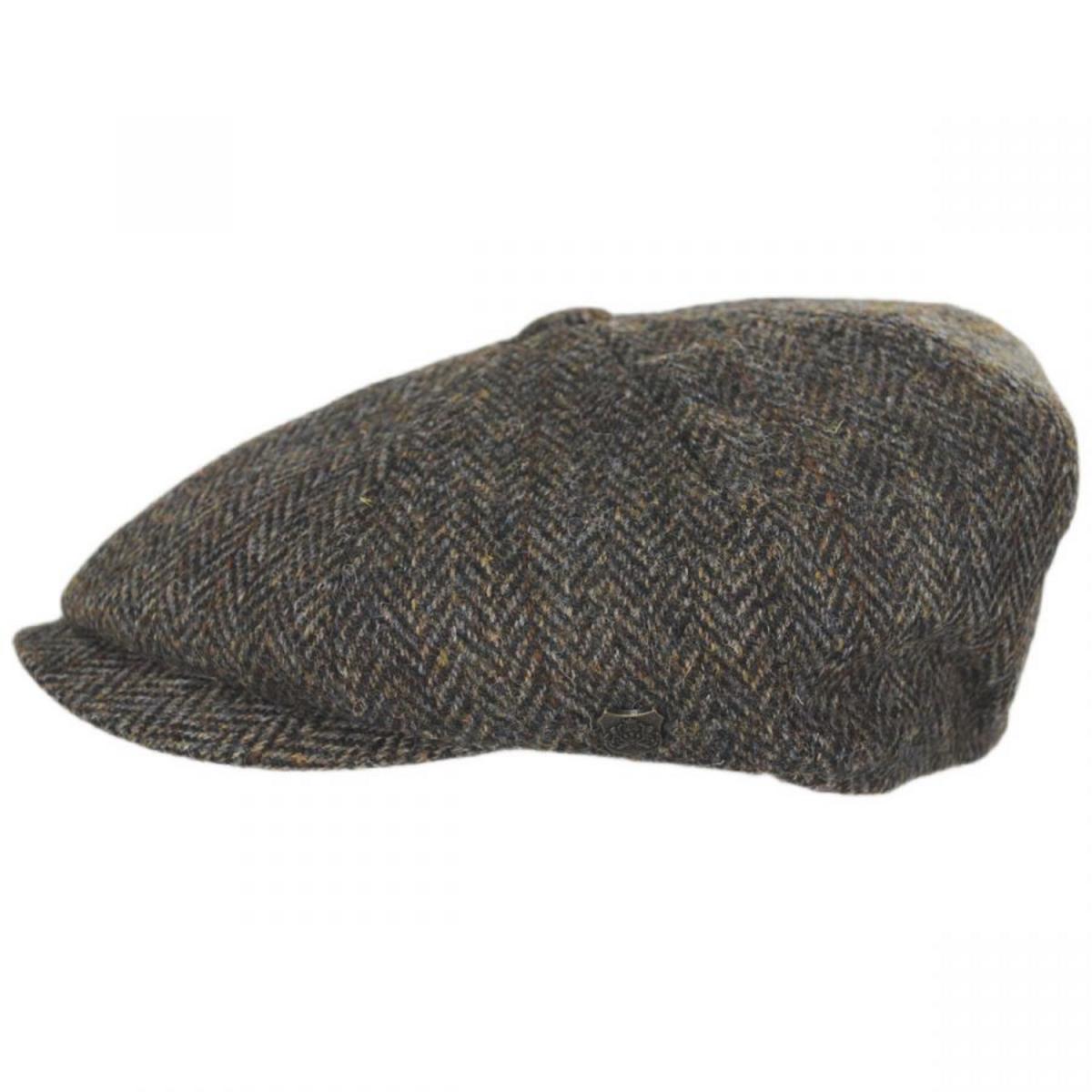 Failsworth | Harris Tweed Overcheck Herringbone Wool Newsboy Cap | 177915 | profile | TAUPE
