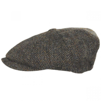 Failsworth | Harris Tweed Overcheck Herringbone Wool Newsboy Cap | 177915 | profile | TAUPE