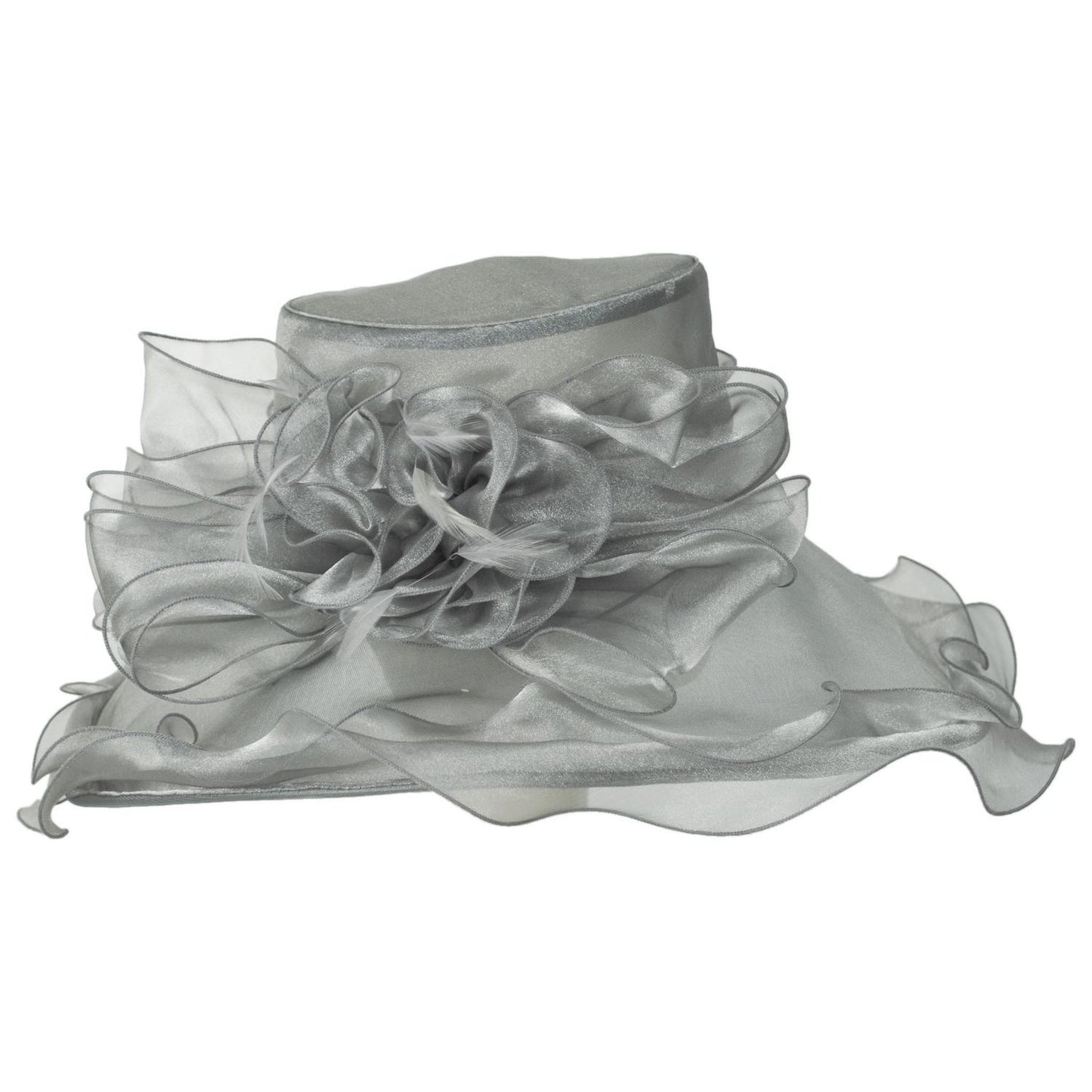 Sophia | Big Bow Organza Boater Dress Hat | 122911 | profile | GREY