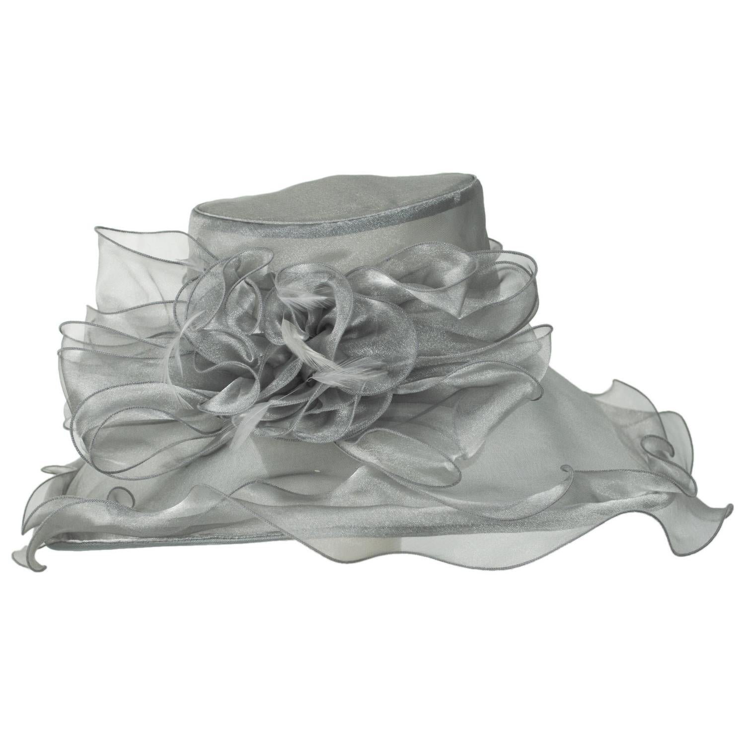 Sophia | Big Bow Organza Boater Dress Hat | 122911 | profile | GREY