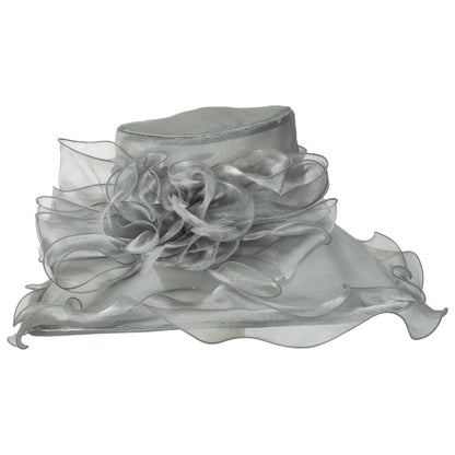 Sophia | Big Bow Organza Boater Dress Hat | 122911 | profile | GREY