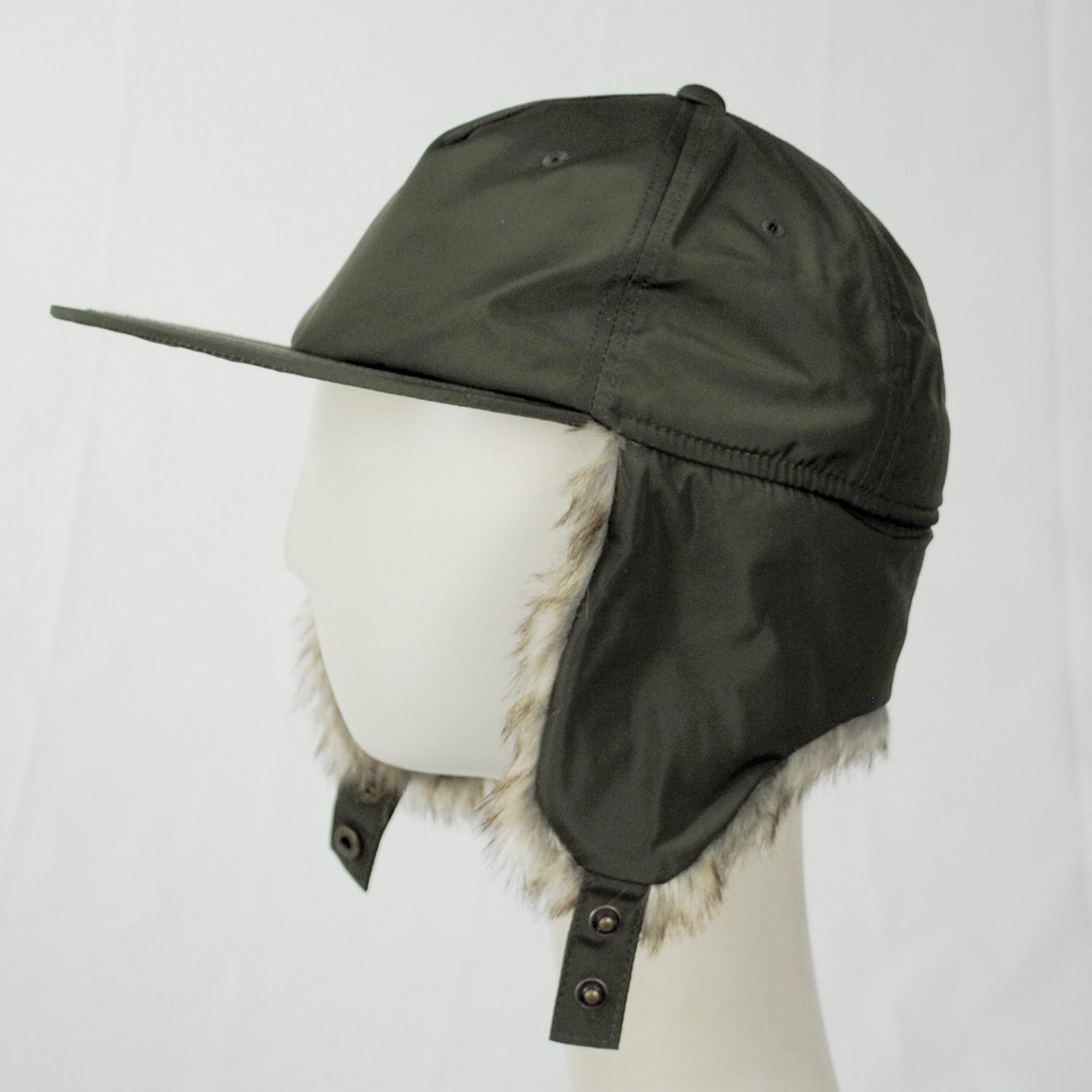 Dorfman Pacific | Woody Nylon Earflap Fitted Baseball Cap | 200184 | profile | OLIVE