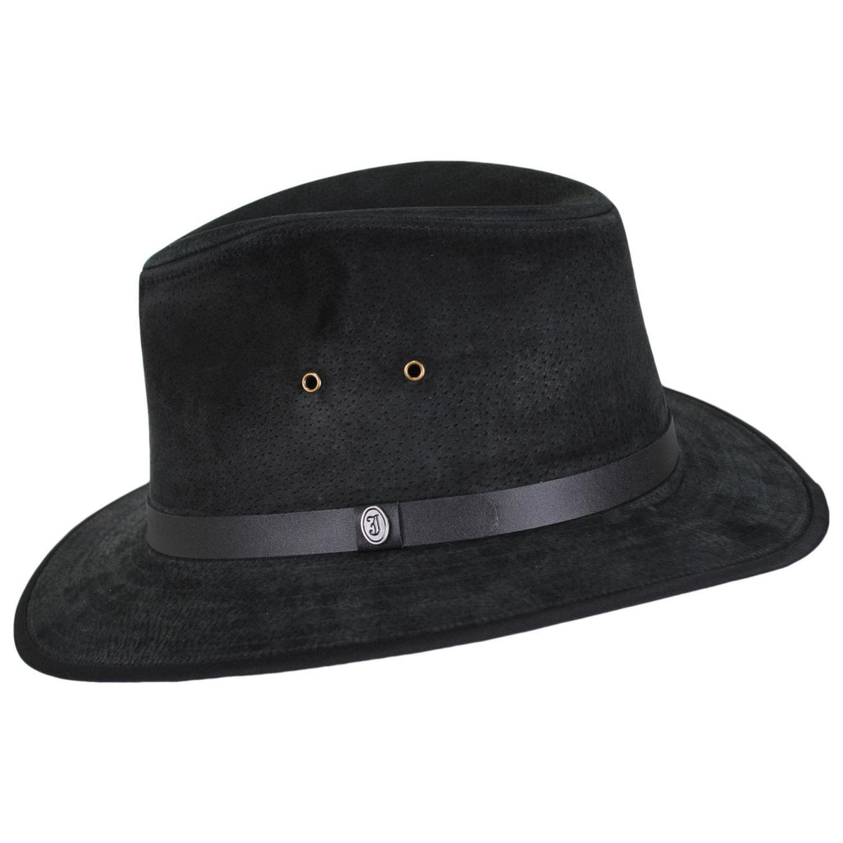 Jaxon Hats | Nubuck Leather Safari Fedora Hat - Black | 147200BLK | profile | BLACK