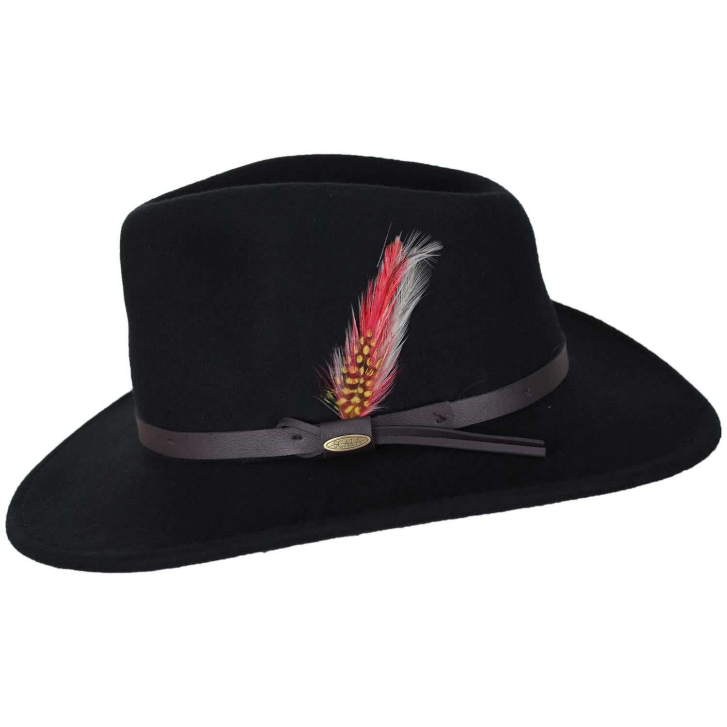 Scala | Stampede Wool Crushable Outback Hat | 130478 | profile | BLACK