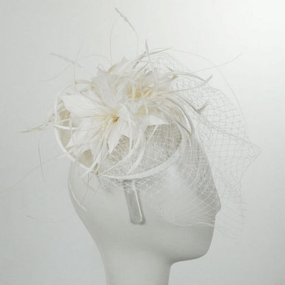 Jeanne Simmons | Veil and Feather Fascinator Headband | 120745 | profile | WHITE