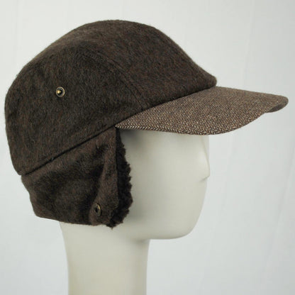 Dorfman Pacific | Tommy Tweed Wool Blend Fitted Earflap Baseball Cap | 200183 | profiletwo | BROWN