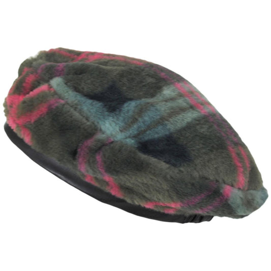 Kangol | Faux Fur Plaid Beret | 150928 | lead | TAUPE PLAID