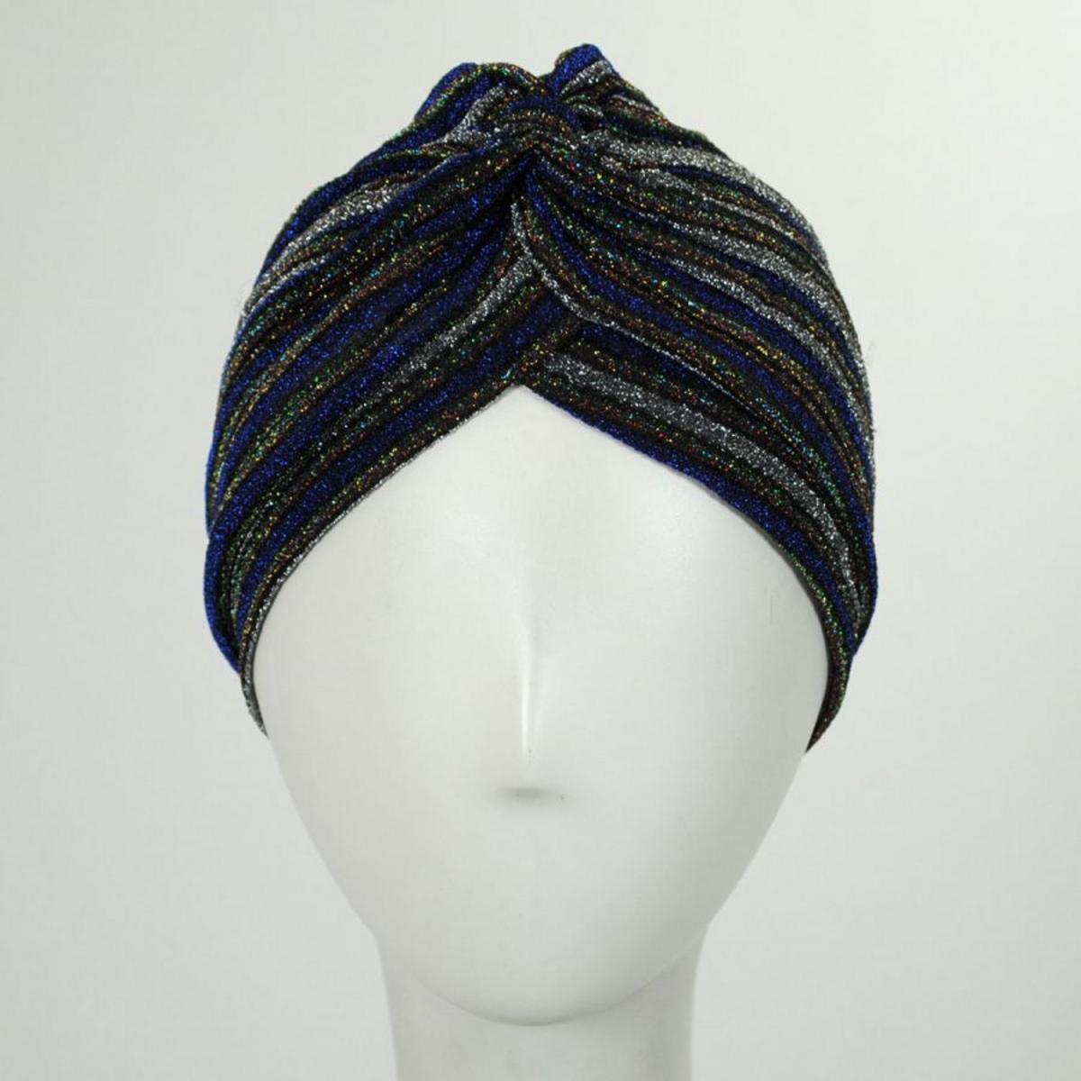 Jeanne Simmons | Metallic Stripe Turban | 106502 | profile | BLUE