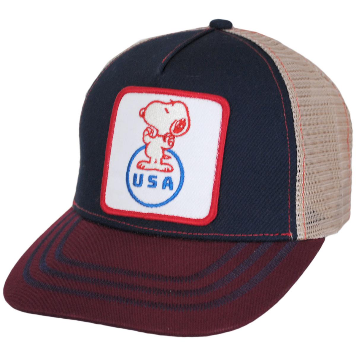 Peanuts | USA Snoopy Mesh Trucker Snapback Baseball Cap | 201307 | lead | NAVY