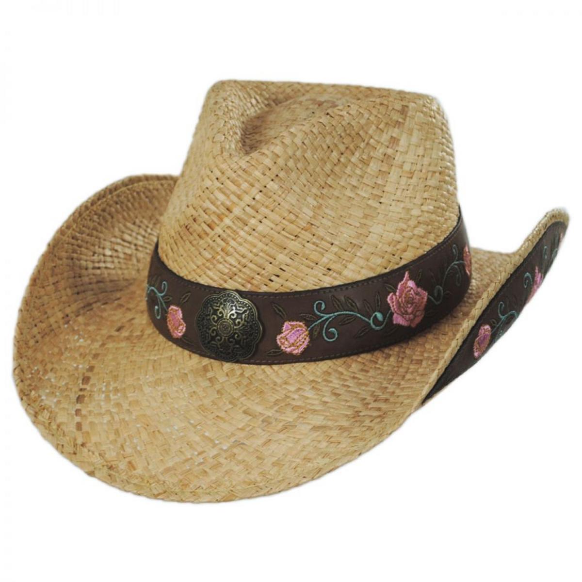 Kenny K | Pink Rose Raffia Straw Western Hat | 102214 | lead | NATURAL