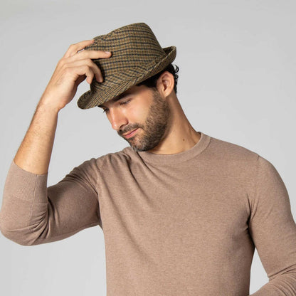 San Diego Hat Company | Houndstooth Plaid Fedora Hat | 141607 | lsmone | BROWN