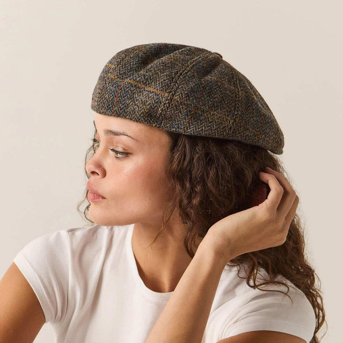 BRIXTON HATS | Brood Wool Blend Herringbone Plaid Newsboy Cap | 161586 | lsftwo | SLATE BLUE/SEPIA/ORANGE