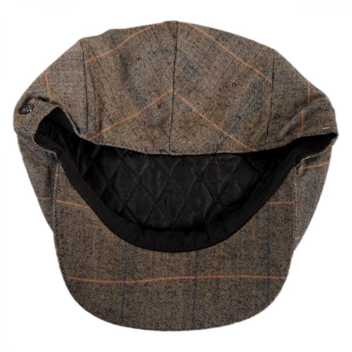 Jaxon Hats | Hoxton Herringbone Plaid Wool Blend Ivy Cap | 167746 | under | BROWN
