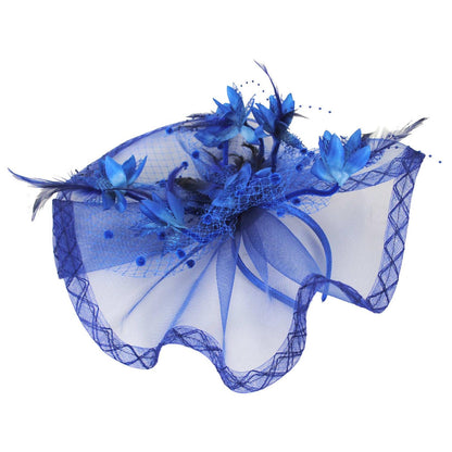 Sophia | Floral Feathered Mesh Fascinator Hat | 122906 | lead | BLUE