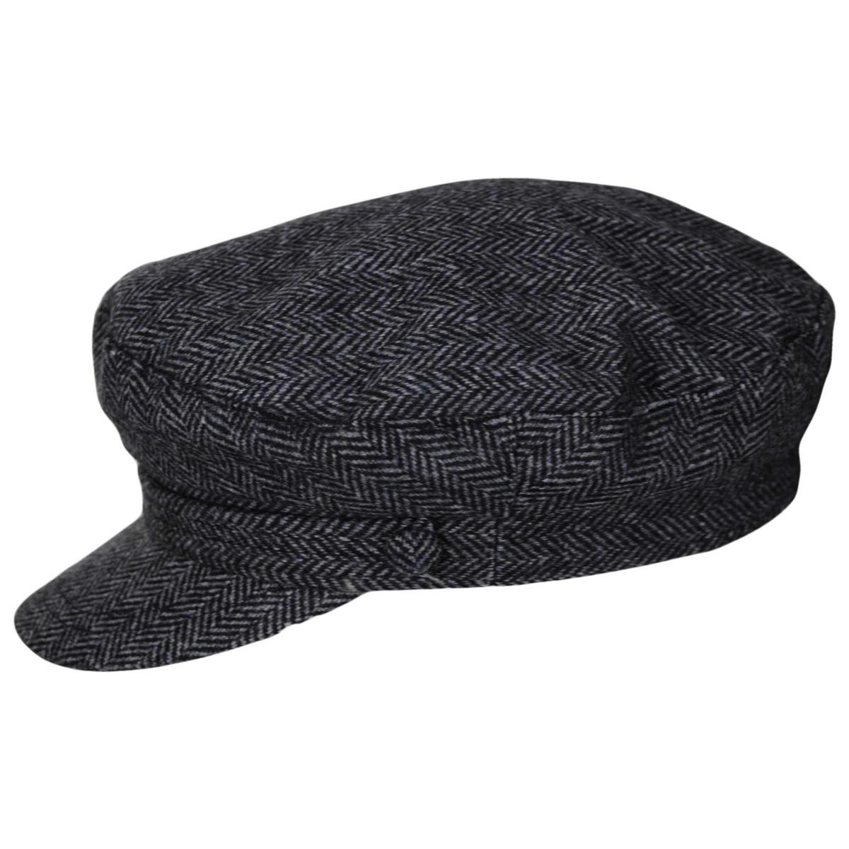 Jaxon Hats | Herringbone Wool Blend Fiddler's Cap | 181019 | profile | CHARCOAL