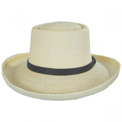 SunBody Hats | Golf Guatemalan Fine Palm Leaf Straw Gambler Hat | 128217 | front | NATURAL