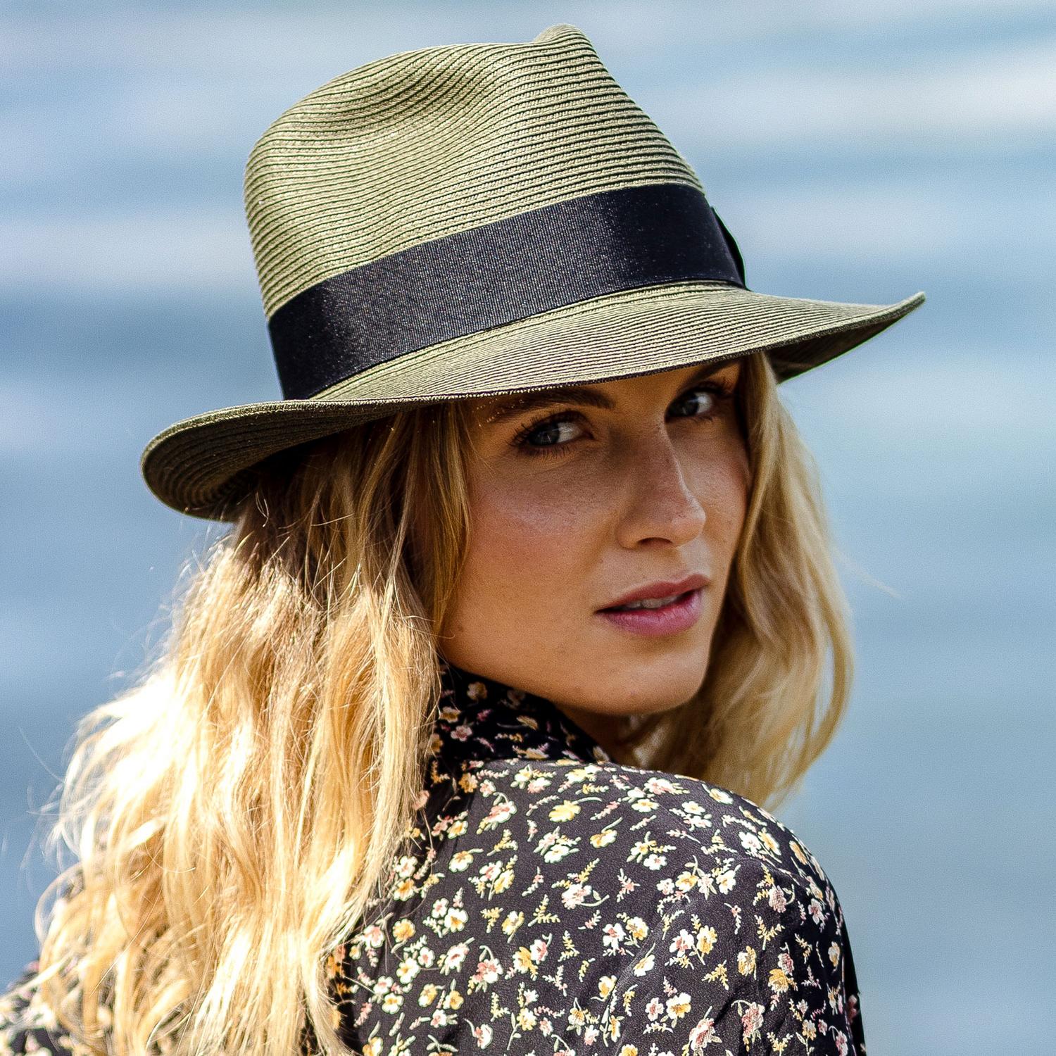 Jaxon Hats | Summer C-Crown Toyo Straw Fedora Hat | 129010 | lsmone | OLIVE GREEN