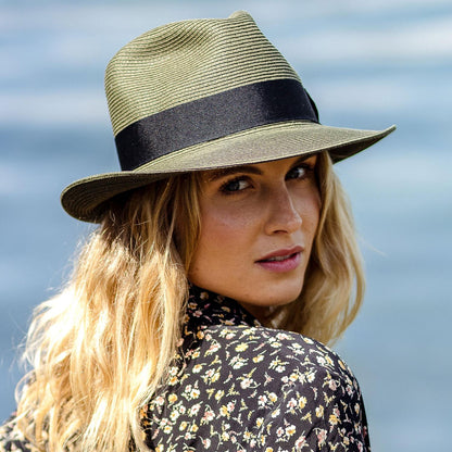 Jaxon Hats | Summer C-Crown Toyo Straw Fedora Hat | 129010 | lsmone | OLIVE GREEN