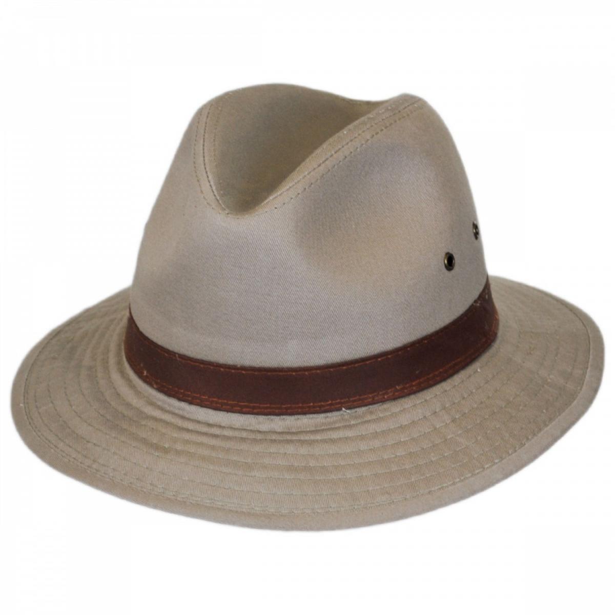 Dorfman Pacific | Packable Cotton Twill Safari Fedora Hat | 140215 | lead | KHAKI