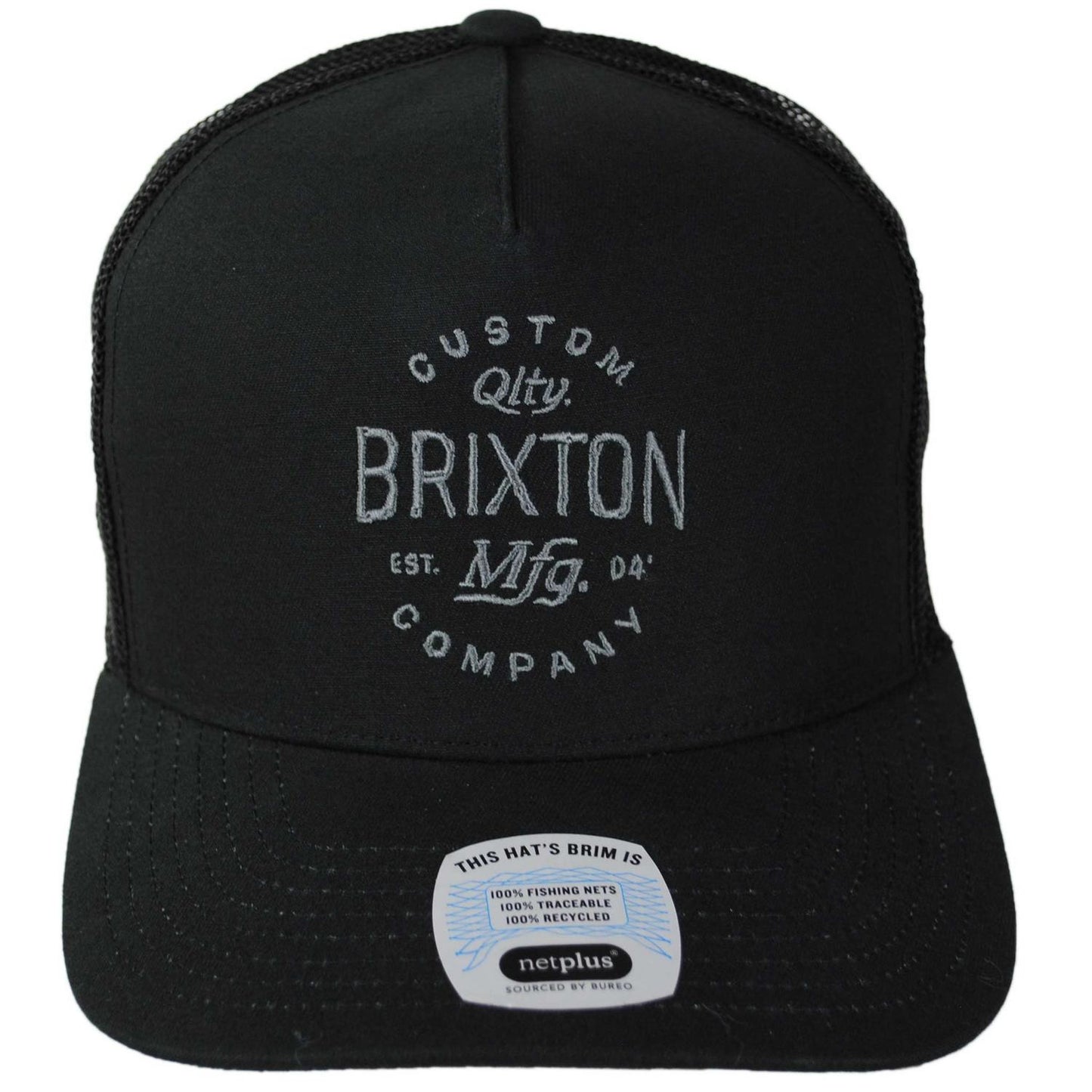 BRIXTON HATS | Fremont NetPlus Mesh Trucker Snapback Baseball Cap | 201896 | front | BLACK/BLACK