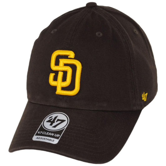 47 Brand | San Diego Padres MLB Clean Up Strapback Baseball Cap Dad Hat | 203003 | lead | BROWN/GOLD