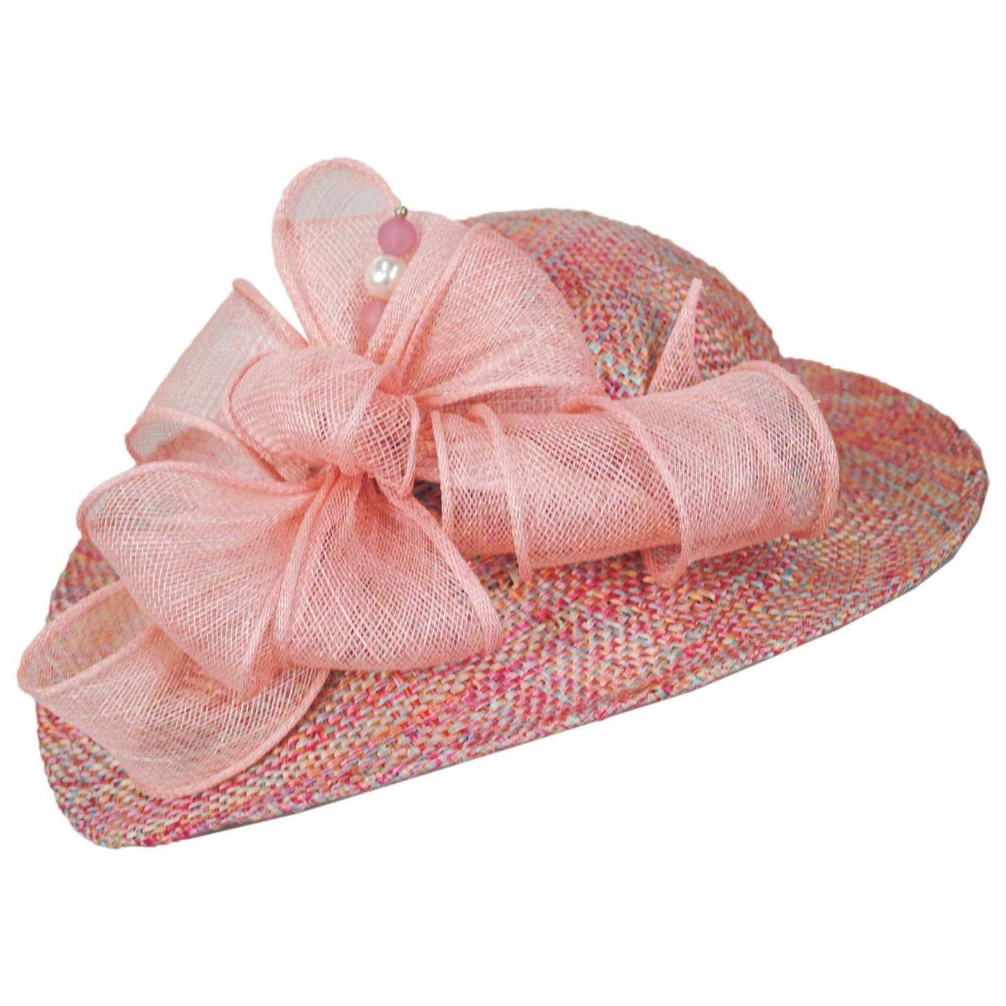 Jeanne Marie | Hat Pin and Swirls Tweed Ramie-Sisal Straw Dress Hat | 122449 | lead | PINK MIX