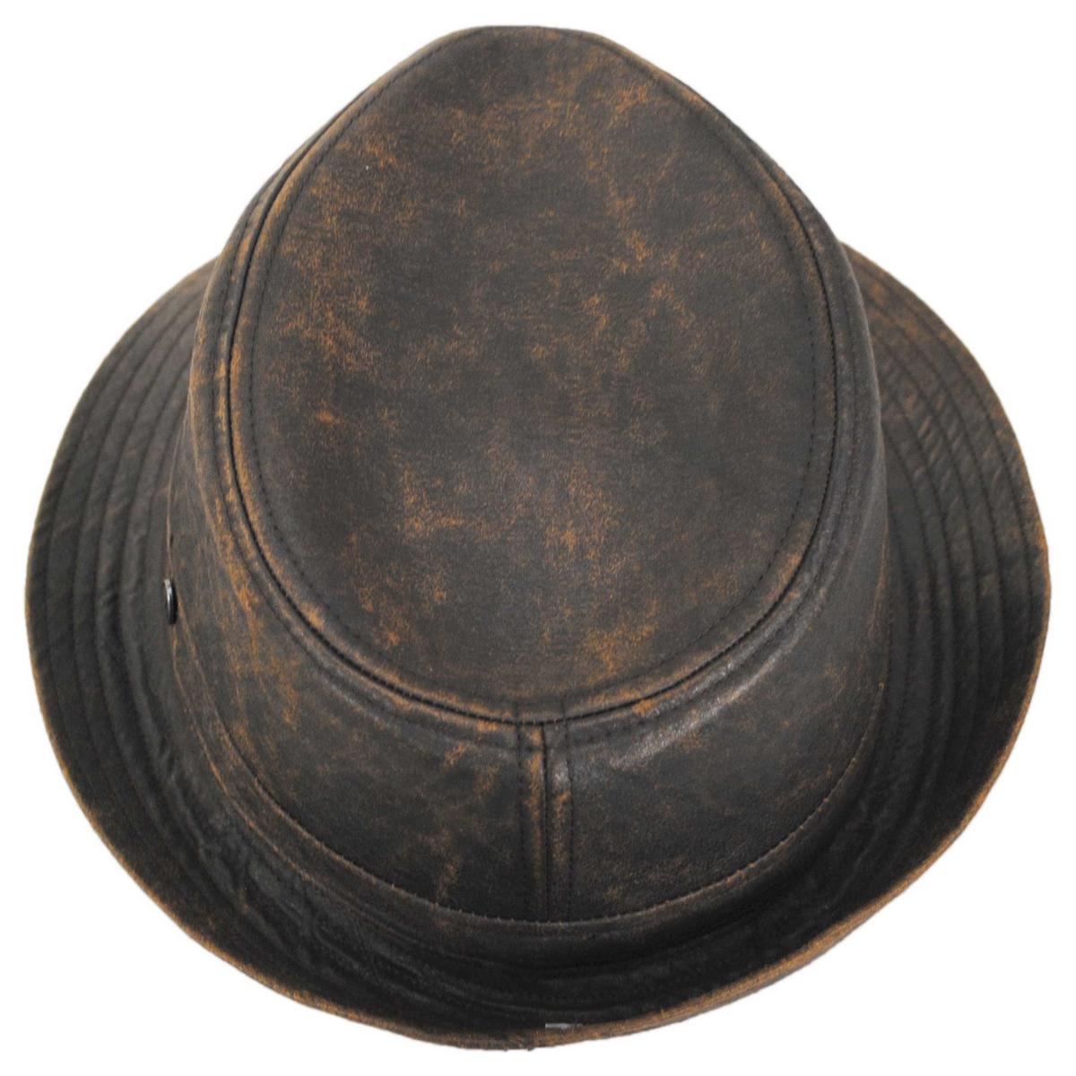 Jaxon Hats | Weathered Cotton Trilby Fedora Hat | 142314 | top | BROWN