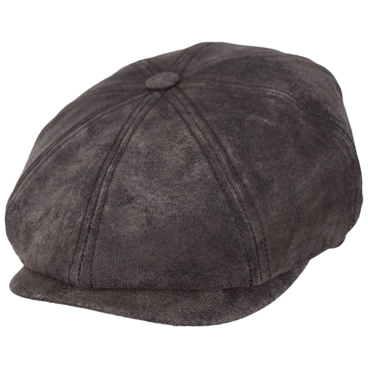Stetson | Pigskin Distressed Leather Newsboy Cap | 160386 | lead | CHOCOLATE