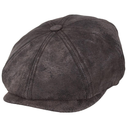 Stetson | Pigskin Distressed Leather Newsboy Cap | 160386 | lead | CHOCOLATE