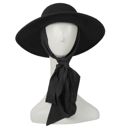 San Diego Hat Company | Stella Wool Felt Floppy Swinger Hat with Chin Ties | 125225 | front | BLACK