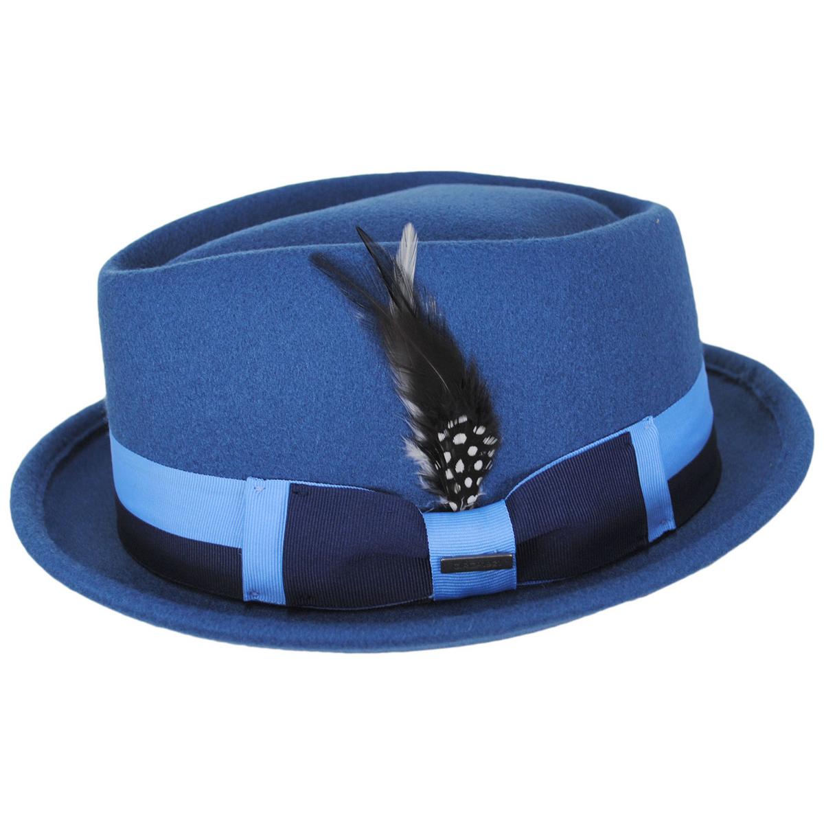 Dorfman Pacific | Clubber ProvatoKnit Diamond Crown Fedora Hat | 130427 | profile | ATLANTIC BLUE