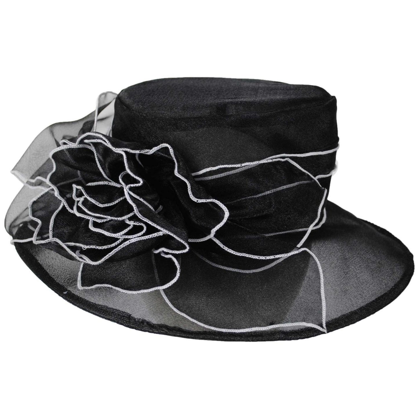 Jeanne Simmons | Organza Boater Dress Hat | 120729 | lead | BLACK/WHITE