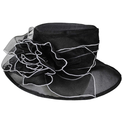 Jeanne Simmons | Organza Boater Dress Hat | 120729 | lead | BLACK/WHITE
