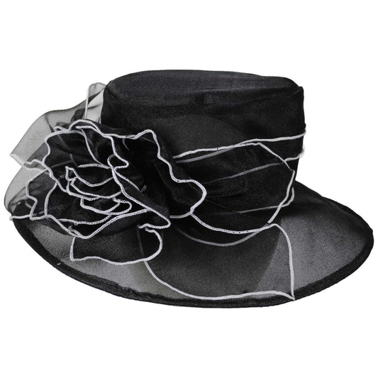 Jeanne Simmons | Organza Boater Dress Hat | 120729 | lead | BLACK/WHITE