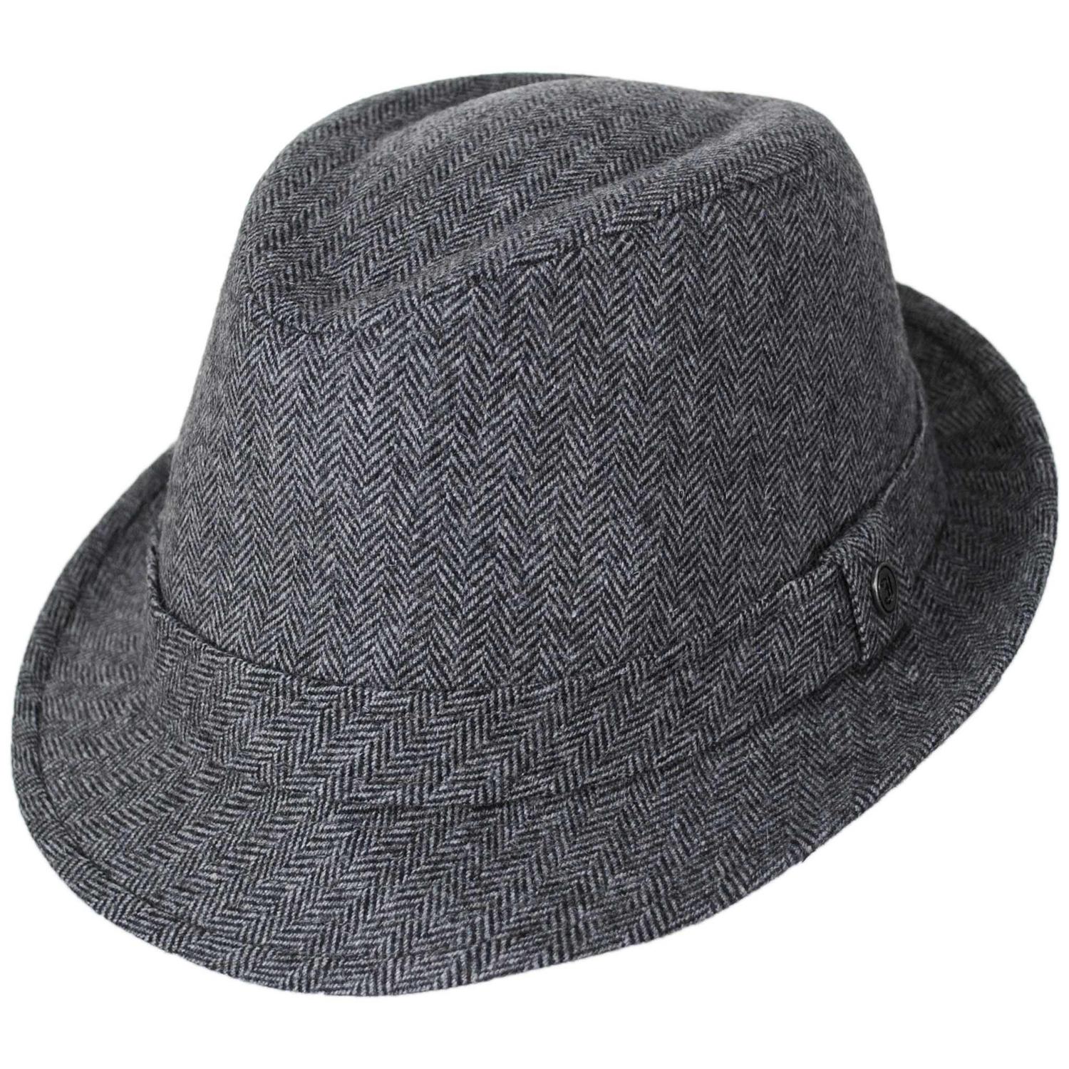 Jaxon Hats | Herringbone Wool Trilby Fedora Hat | 142320 | lead | GREY/BLACK
